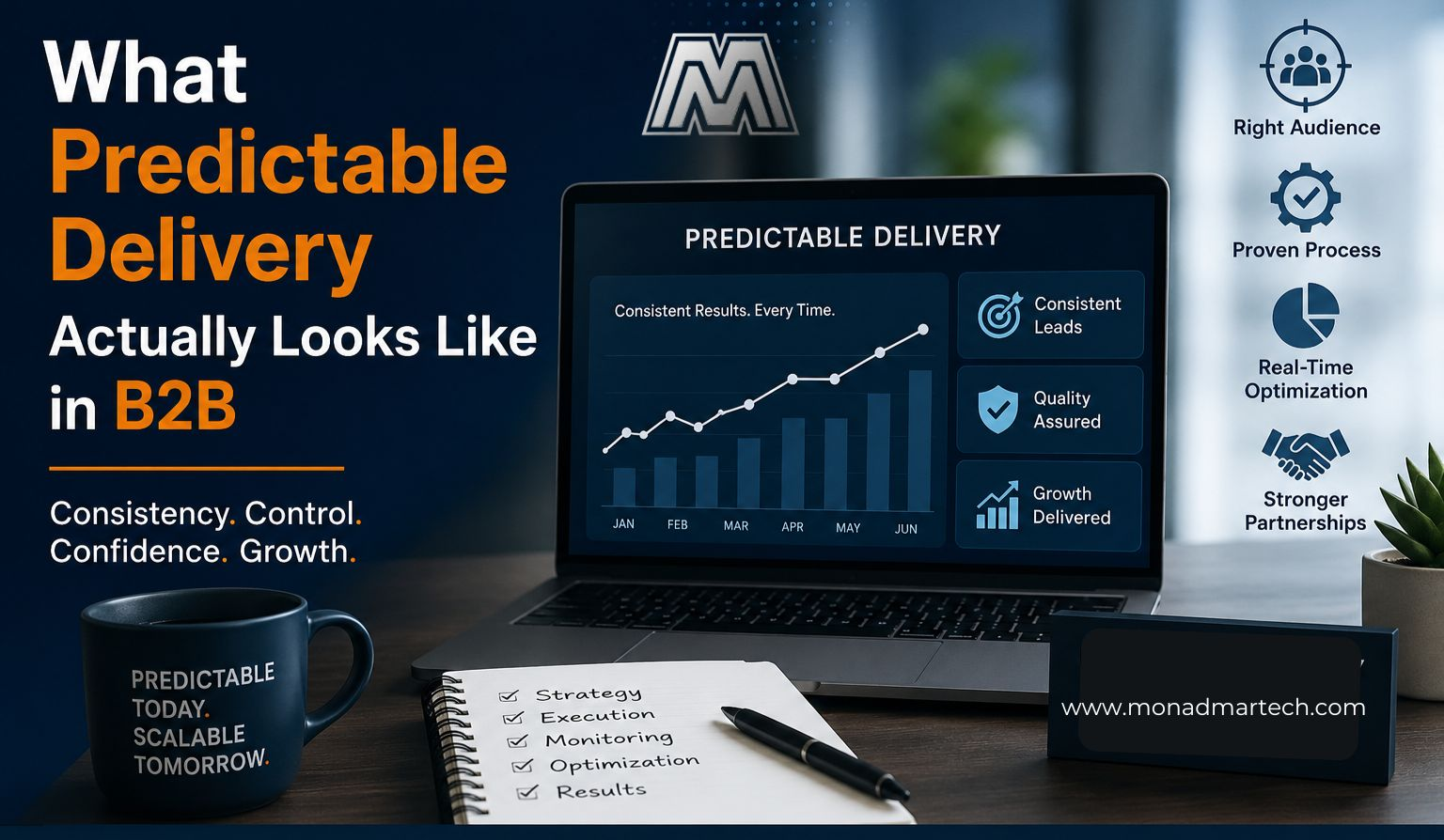 Predictable delivery in B2B means consistent execution, stable lead flow, and reliable outcomes that help agencies scale campaigns without risk.
